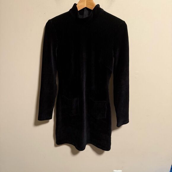 & Other Stories Velvet Ribbed Minidress Black Mock neck- Size 4 - Picture 2 of 8